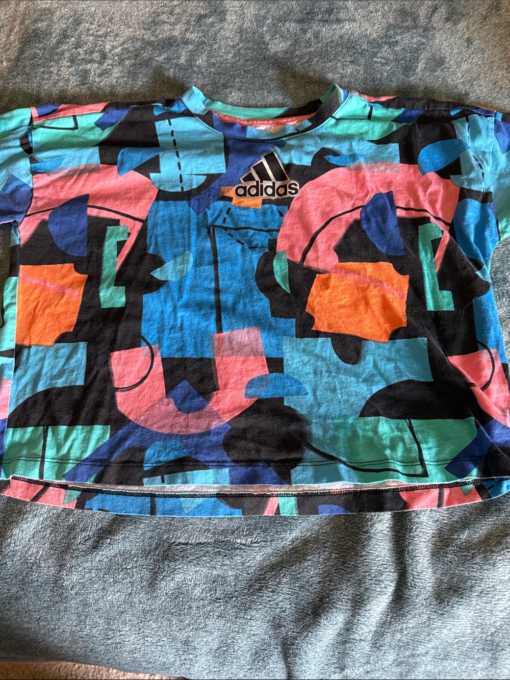 adidas Kids Colorblock Abstract Graphic Tee - Blue Pink Orange Green